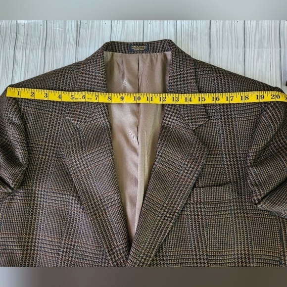 Oscar de la Renta Vintage Wool Houndstooth Blazer Button Down in Brown Size 43L - Picture 10 of 14
